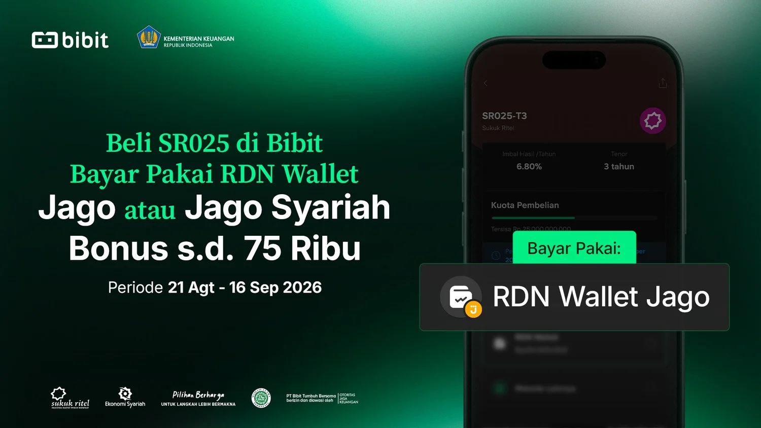 Beli SBN Syariah SR025 Pakai RDN Jago di Bibit dan Dapatkan Bonus up to Rp75 Ribu